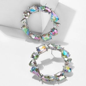 Iridescent Rhinestone Hoop Earrings, Unicorn Vibe